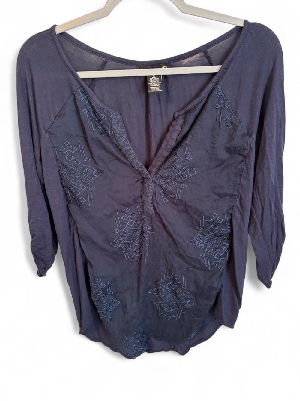 RXB Navy Blue Embroidered V-Neck Blouse
